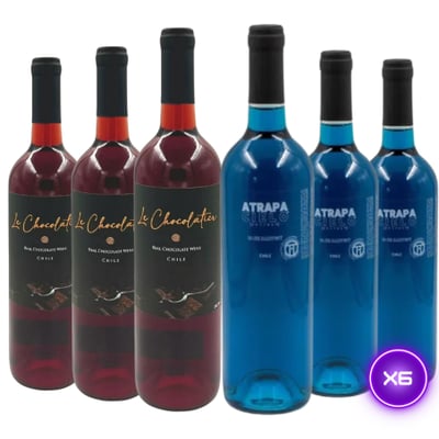 Pack 3x Vino Azul Atrapa Cielo + 3x Vino Le Chocolatier 750ml