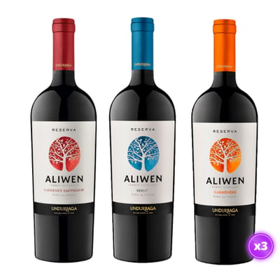 Pack 3x Vino Undurraga Aliwen Reserva - Mix Tintos 750ml
