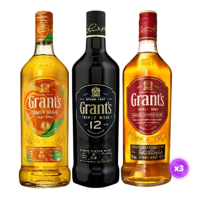 Pack 3x Whisky Grants - Orange + 12 Años - Family Reserve - 750ml