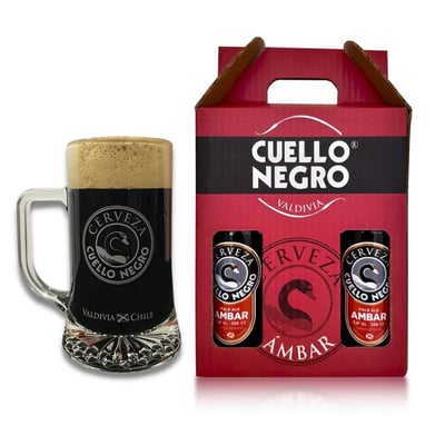 Pack 4 Cervezas Cuello Negro í Ámbar 330ml + Vaso Schopero Oficial.
