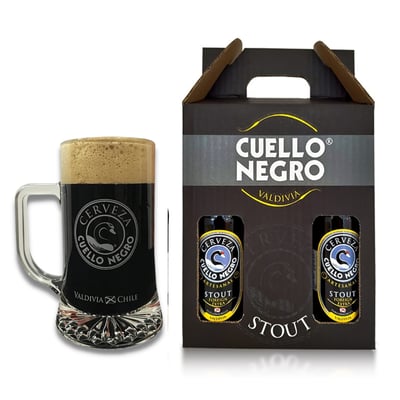Pack 4 Cervezas Cuello Negro Stout 8˚ 330ml + Vaso Schopero Oficial.
