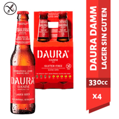 Pack 4 un. Cerveza Damm Daura Lager Sin Gluten 4.6° 330 cc