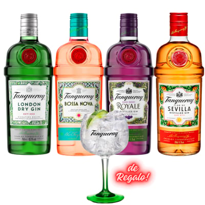 Pack 4x Gin Tanqueray - Mix - 750ml + Copa Tanqueray Vidrio 500ml
