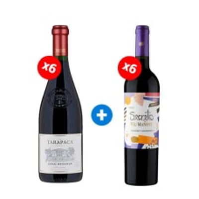 Pack 6 Botellas Gran Reserva Tarapaca Carmenere + 6 Botellas Viu Manent Secreto Cabernet Sauvignon ($4.990 c/u)