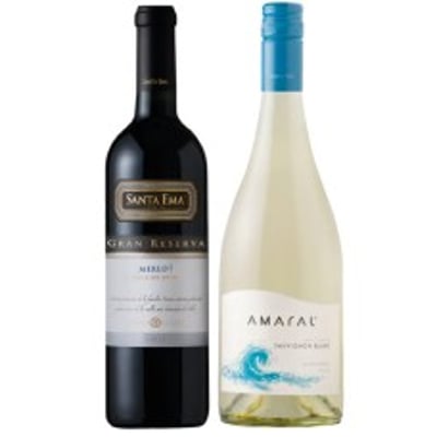 Pack 6 botellas Santa Ema Gran Reserva Merlot + 6 botellas Amaral Sauvignon Blanc ($4.990 c/u)