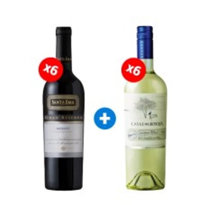 Pack 6 Botellas Santa Ema Gran Reserva Merlot +  6 Botellas Casas Del Bosque Collection Sauvignon Blanc ($4.990 c/u)