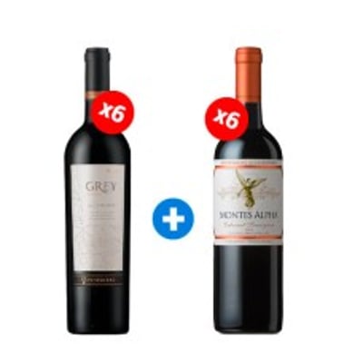 Pack 6 Botellas Ventisquero Grey Unique Carmenere + 6 Botellas Montes Alpha Cabernet Sauvignon.