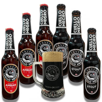 Pack 6 Cerveza Cuello Negro 3 Ámbar - 3 Stout 330cc + Shopero 500cc