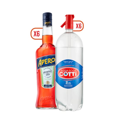 Pack 6x Licor Aperol 750cc + 6x Soda Cotti 2000cc
