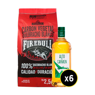 Pack 6x Pisco Alto Del Carmen 35° 1l + 1x Carbón Firebull 2kg