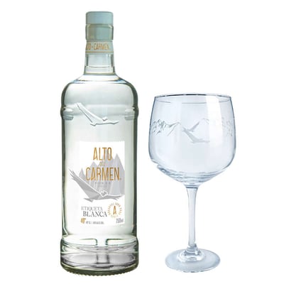 PACK ALTO DEL CARMEN ETIQUETA BLANCA: 1x Pisco Alto del Carmen Etiqueta Blanca 40° alc. 750cc + 1x Copa Alto del Carmen