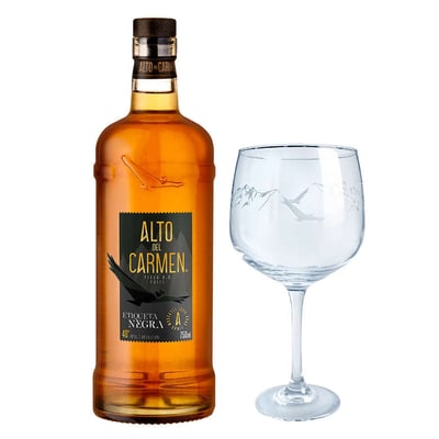 PACK ALTO DEL CARMEN ETIQUETA NEGRA: 1x Pisco Alto del Carmen Etiqueta Negra 750cc 40º alc. + 1x Copa Alto del Carmen