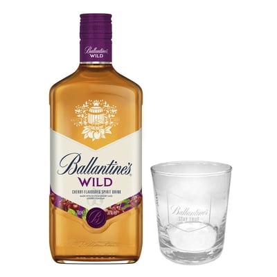 PACK BALLANTINES + VASO N°2: 1x Whisky Ballantines Wild Cherry 700cc 30°alc.+ 1x Vaso Ballantines
