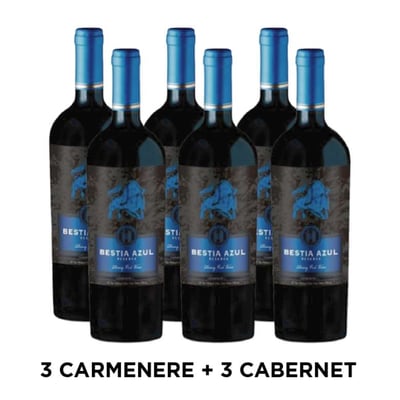 PACK BESTIA AZUL: 3x Vino Bestia Azul Carmenere 750cc + 3x Vino Bestia Azul Cabernet Sauvignon 750cc