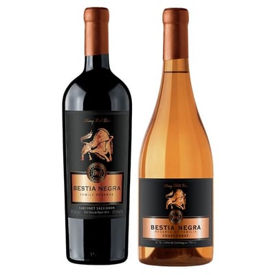 PACK BESTIAS N°4: 1x Vino Bestia Negra Cabernet Sauvignon 750cc + 1x Vino Bestia Negra Chardonnay 750cc