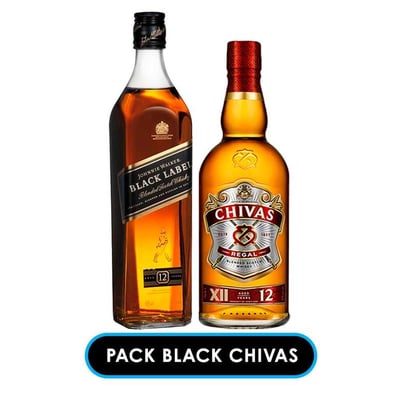 PACK BLACK CHIVAS: Whisky Johnnie Walker Black Label 750cc 40º alc. + Whisky Chivas Regal 12 años 750cc 40º alc.