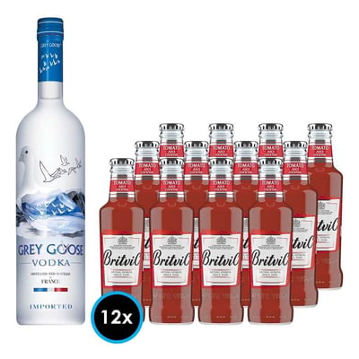 PACK BLOODY MARY - GREY GOOSE: 1x Vodka Grey Goose 750cc 40º alc. + 12x Britvic Tomato Juice 200cc