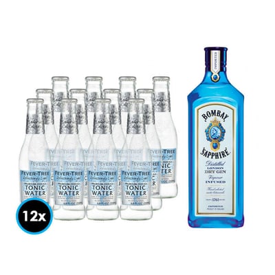 PACK BOMBAY FEVER TREE (Indian Naturally Light): Gin Bombay Sapphire 750cc 47º alc. + 12x Tónica Premium Fever Tree Indian Naturally Light 200cc