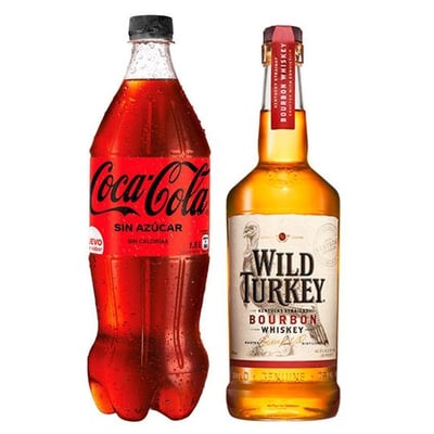 Pack Bourbon Wild Turkey 750cc + Bebida: Whiskey Bourbon Wild Turkey 750cc + Coca Cola Zero Azúcar 1.5 L