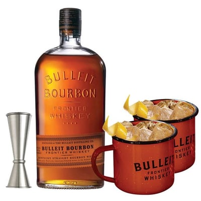 PACK BULLEIT: 1x Whiskey Bulleit 750cc +2x Tazas Bulleit +1x  Jigger