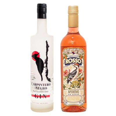 PACK CARPINTERO + ROSSO: 1x Gin Carpintero Negro 750cc 42.5ª alc. + 1x Licor Aperitivo Carpintero Rosso Sin Azúcar 15°alc. 750cc