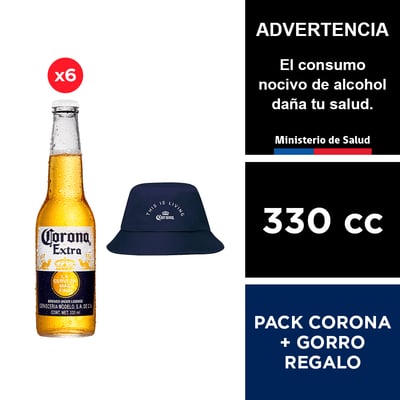 Pack Cerveza Corona 4,5° 6 X 330 Cc. + Gorro Regalo