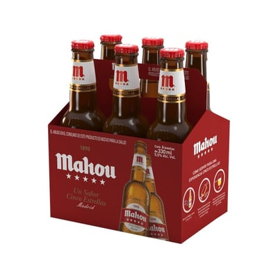 Pack Cerveza Mahou lager cinco estrellas botella 6 un de 330 cc
