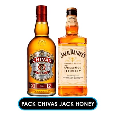 PACK CHIVAS JACK HONEY: Whisky Chivas Regal 12 Años 750cc + Whiskey Jack Daniels Honey 750cc