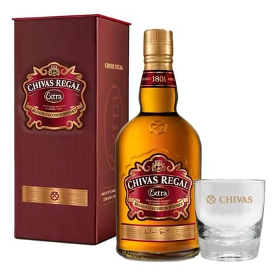 PACK CHIVAS + VASO N°2: 1x Whisky Chivas Regal Extra 13 Años 750cc 40°alc. + 1x Vaso