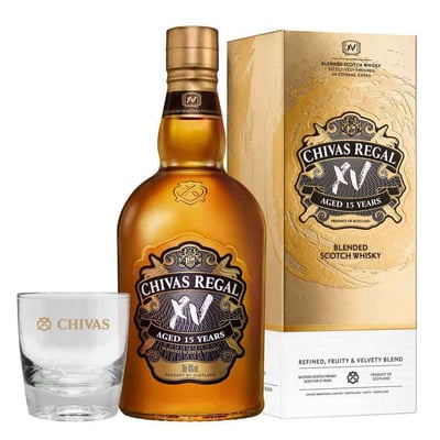 PACK CHIVAS + VASO N°3: 1x Whisky Chivas Regal XV 15 Años 750cc 40°alc. + 1x Vaso