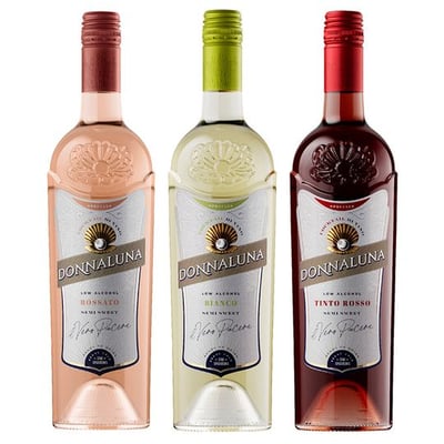 PACK CÓCTEL DONNA LUNA: 1x Cóctel de Vino Donnaluna Rossato Botella 750 cc + 1x Cóctel de Vino Donnaluna Bianco Botella 750cc + 1x Cóctel de Vino Donnaluna Tinto Rosso Botella 750cc