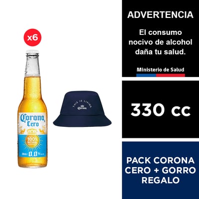 Pack Corona Cero 0,0° 6 X 330 Cc. + Gorro Regalo