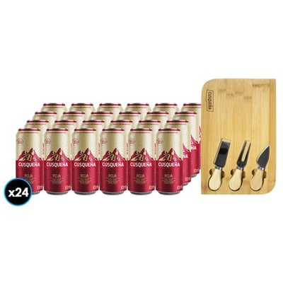 PACK CUSQUEÑA: 24X Cerveza Cusqueña Roja Lata 473cc +1x Tabla Picoteo Cusqueña