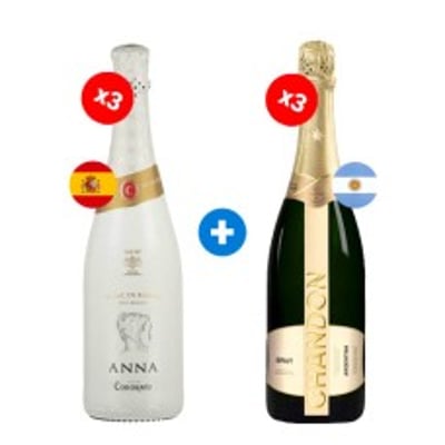 Pack de 3 Cava Anna Codorniu Brut Reserva Blanc de Blancs + 3 Espumantes Chandon Brut ($9.990 c/u) Semanal
