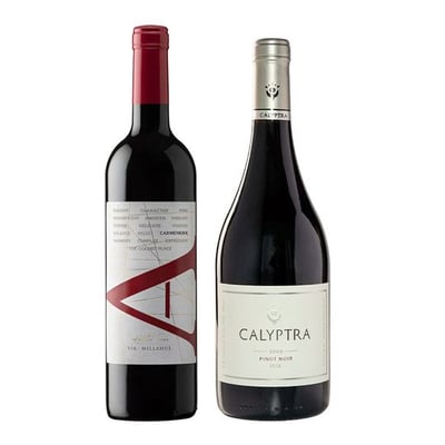 PACK DE AUTOR: 1x Vino VIK A Carmenere 750cc + Vino Calyptra Gran Pinot Noir 750cc