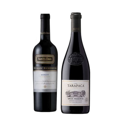PACK DUO GRAN RESERVA Nº3 (Merlot/Cabernet): Vino Santa Ema Gran Reserva Merlot + Vino Tarapacá Gran Reserva Cabernet