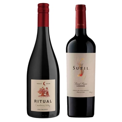 PACK DUO RITUAL SUTIL: Vino Ritual Pinot Noir 750cc + Vino Sutil Gran Reserva Carmenere 750cc