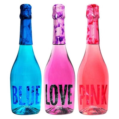 PACK ESPUMANTE OPERA: 1X Espumante Opera Blue Moscato 750cc + 1X Espumante Opera Love 750cc + 1X  Espumante Opera Pink Moscato 750cc