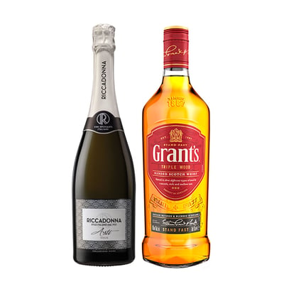 Pack Espumante Riccadonna Asti 750cc + Whisky Escocés Grants 750cc