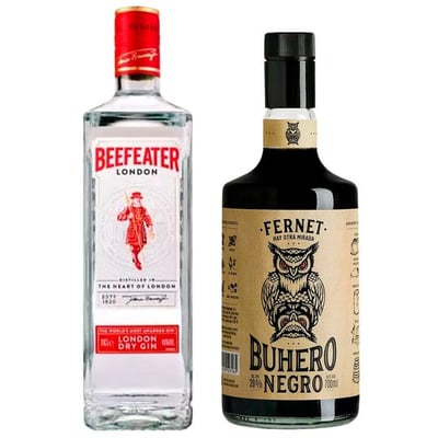 PACK FERNET + BEEFEATER: Fernet Buhero Negro 39°alc. 700cc + Gin Beefeater 750cc 40º alc.