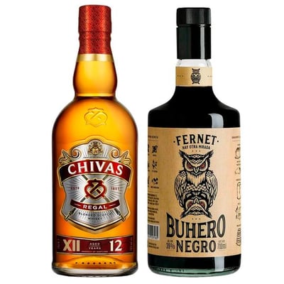 PACK FERNET + CHIVAS 12 750cc: Fernet Buhero Negro 39°alc. 700cc + Fernet Buhero Negro 39°alc. 700cc