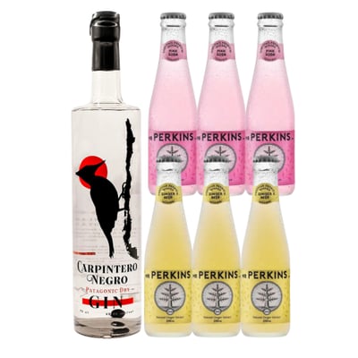 Pack Gin Carpintero Negro 750ml + 6 Agua Tónica Mr Perkins 200cc