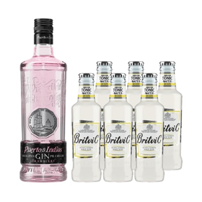 Pack Gin Puerto De Indias Strawberry 700cc + Britvic Tonica Light Botella 200cc X6