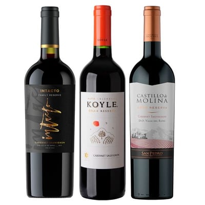 PACK INTACTO N°4: 1x Vino Miravalle Intacto Family Reserve Cabernet Sauvignon 750cc + 1x Vino Koyle Gran Reserva Cabernet Sauvignon 750cc + 1x Vino Castillo de Molina Gran Reserva Cabernet Sauvignon 750cc