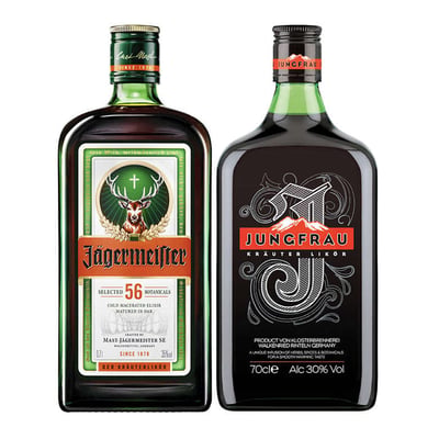 PACK JAGER + JUNGFRAU: Licor Jagermeister 700cc 35º alc. + Licor Jungfrau 700cc 30º alc.