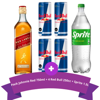 Pack Johnnie Red 750ml + 4 Red Bull 250cc + Sprite 1.5L