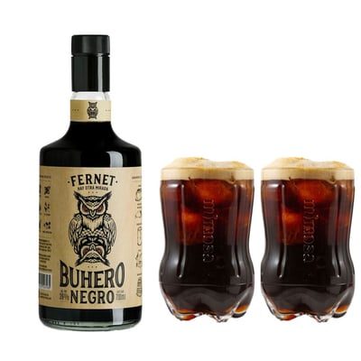 Pack Licor Fernet Buhero 750cc + 2 Vasos Ferneteros Mimosa 800cc