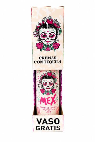 Pack Licor Mex Crema de Fresa con Tequila 15° 700cc + Vaso de Regalo