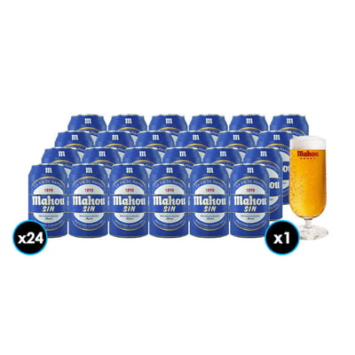 PACK MAHOU SIN ALCOHOL + COPA: 24x Cerveza Mahou Sin Alcohol Lata 330cc + 1x Copa Mahou 330cc
