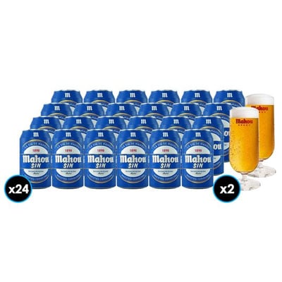 PACK MAHOU SIN ALCOHOL + COPA: 24x Cerveza Mahou Sin Alcohol Lata 330cc + 2x Copa Mahou 330cc